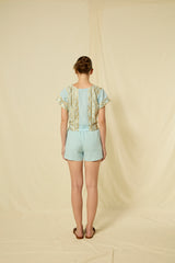 SHORTS GRAPE ELASTIC WAISTBAND - CIEL/GOLD