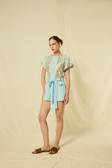 SHORTS GRAPE ELASTIC WAISTBAND - CIEL/GOLD