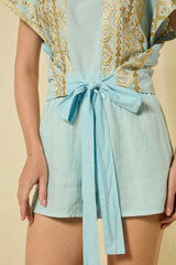 SHORTS GRAPE ELASTIC WAISTBAND - CIEL/GOLD