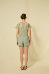 SHORTS GRAPE ELASTIC WAISTBAND - STONE/GOLD