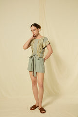 SHORTS GRAPE ELASTIC WAISTBAND - STONE/GOLD