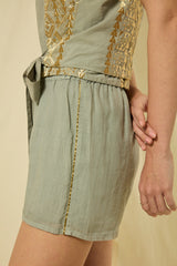 SHORTS GRAPE ELASTIC WAISTBAND - STONE/GOLD