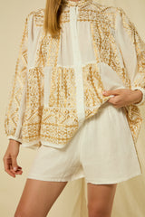 SHORTS GRAPE ELASTIC WAISTBAND - WHITE/GOLD