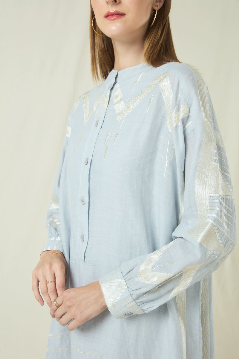 DRESS CHEMISIER ROOTS - LIGHT GREY/CHAMPAGNE