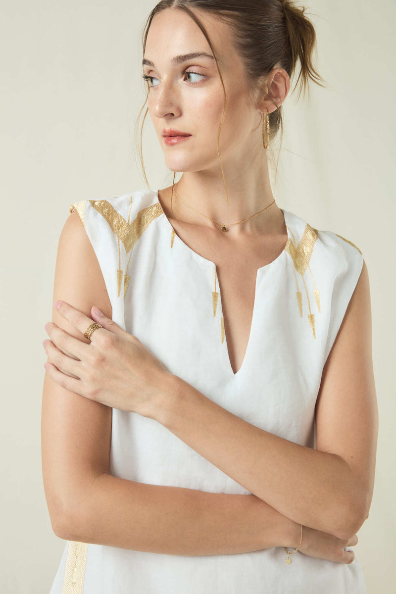DRESS SHORT ROOTS SHORT OPEN BACK - WHITE/GOLD
