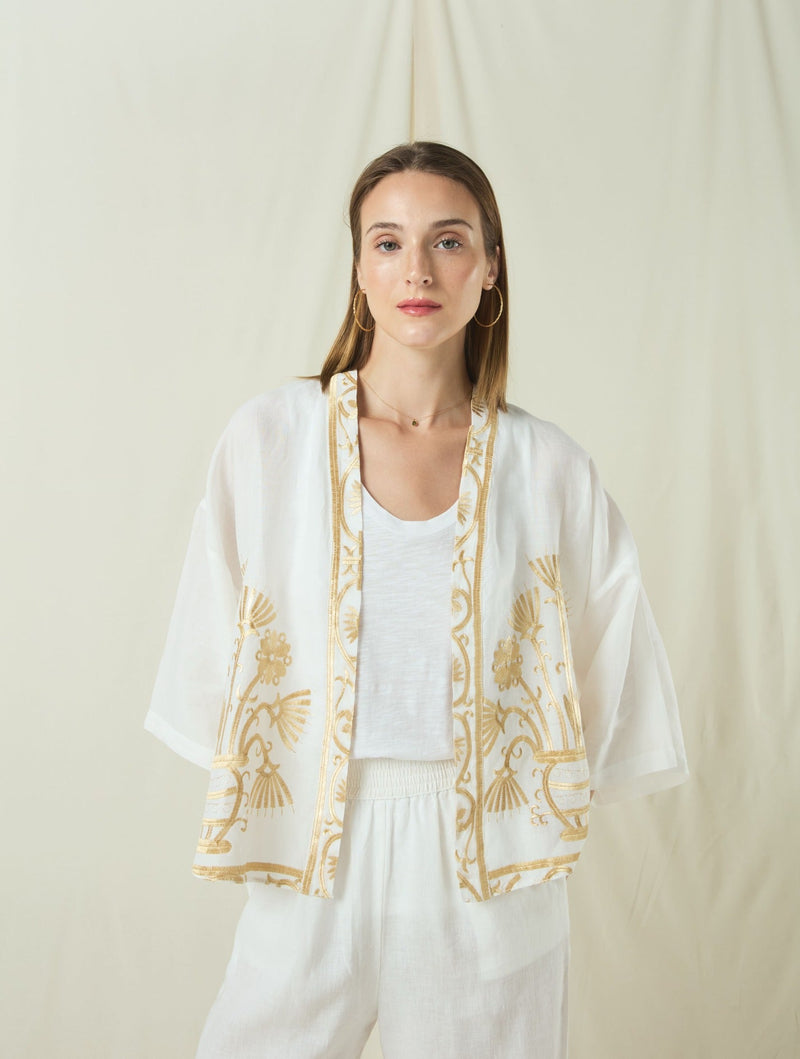 KIMONO SHORT CRETE - WHITE/GOLD
