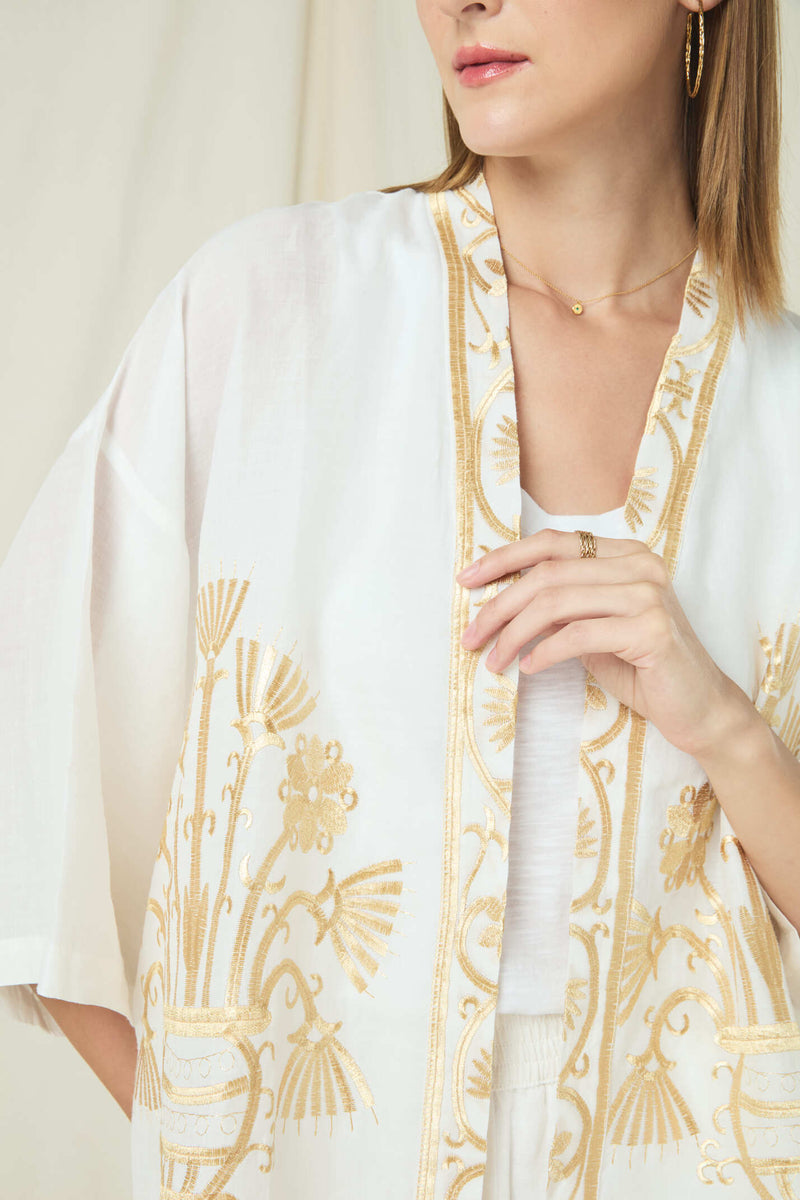 KIMONO SHORT CRETE - WHITE/GOLD