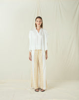 BLOUSE ROOTS SLEEVELESS GATHERINGS - WHITE/GOLD