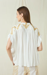 BLOUSE ROOTS SLEEVELESS GATHERINGS - WHITE/GOLD