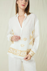 BLOUSE CRETE L/S - WHITE/GOLD