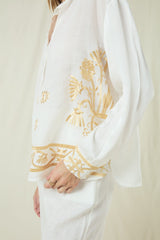 BLOUSE CRETE L/S - WHITE/GOLD