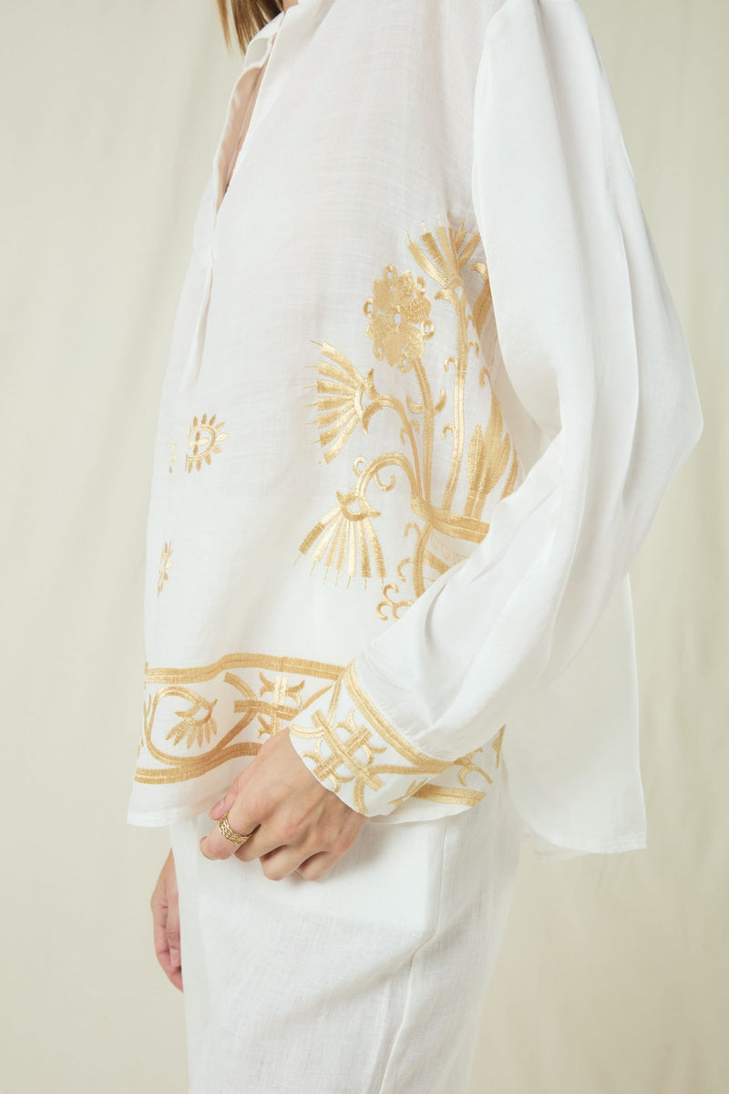 BLOUSE CRETE L/S - WHITE/GOLD