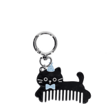 Keyring bag charm - Black kitty cat comb 