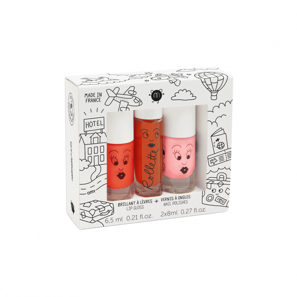 Kids Set Amazing Trip - 2 polishes & 1 lip gloss - Dori, Flamengo, Peach