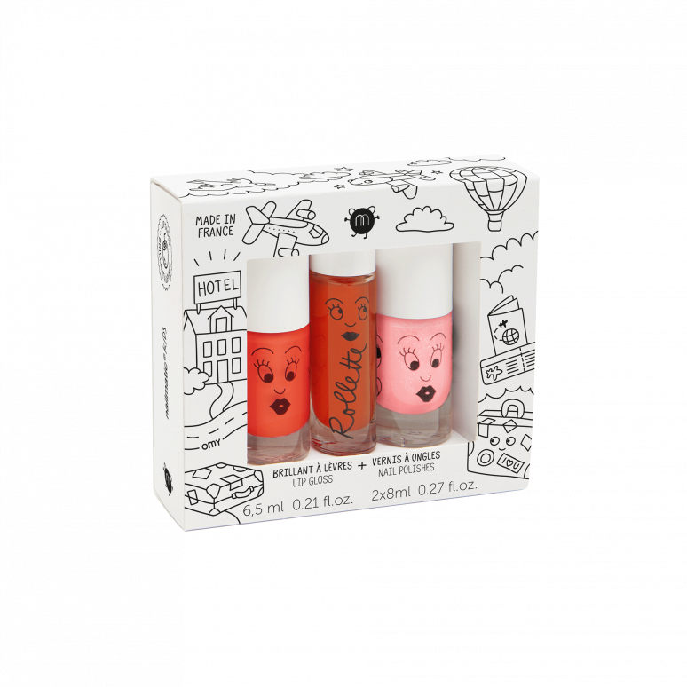 Kids Set Amazing Trip - 2 polishes & 1 lip gloss - Dori, Flamengo, Peach