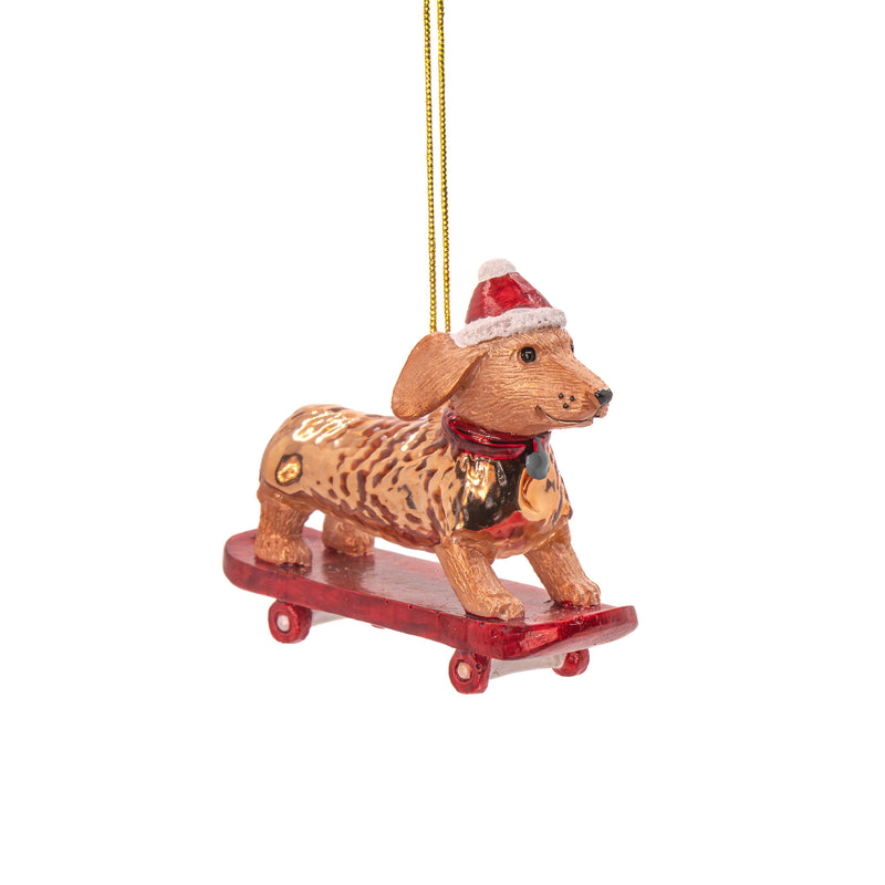 Sass and Belle Skateboarding Sausage Dog Shaped Bauble