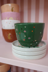 Large Green Cup Multi Flowers