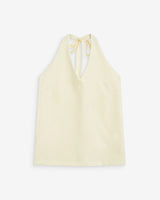 Linen V-neck backless top with tie jaune Wise