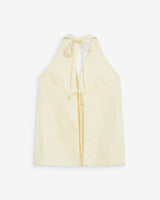 Linen V-neck backless top with tie jaune Wise