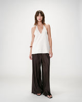 Linen V-neck backless top with tie sable Wise