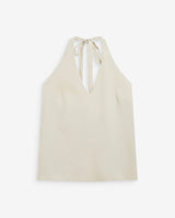 Linen V-neck backless top with tie sable Wise