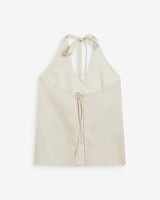 Linen V-neck backless top with tie sable Wise
