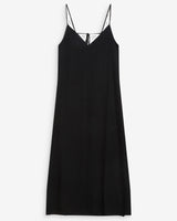 Long linen dress with V-neck and tied open back noir Wendra