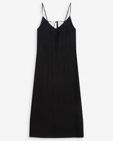 Long linen dress with V-neck and tied open back noir Wendra