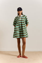 MAGGIE MINI POLO DRESS - AQUA OLIVE STRIPE