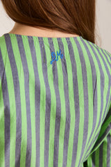 MADISON BLOUSE - NAVY POP GREEN STRIPE