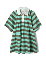 MAGGIE MINI POLO DRESS - AQUA OLIVE STRIPE