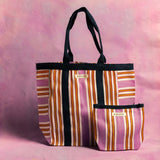 Maegen Pouch - Navy Binding - Pink Red Stripe