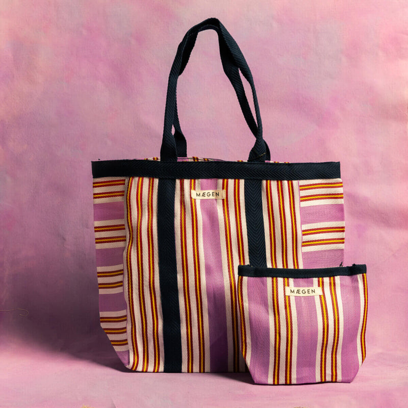 Maegen Pouch - Navy Binding - Pink Red Stripe