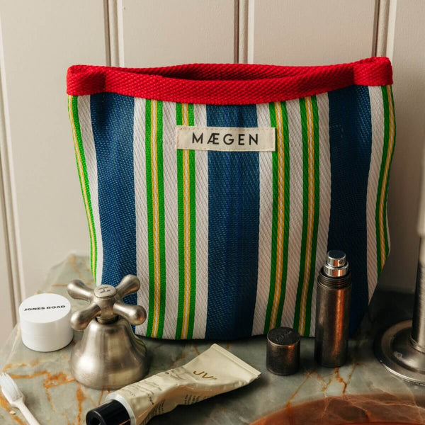 Maegen Pouch - Red Binding - Blue/Green Stripe