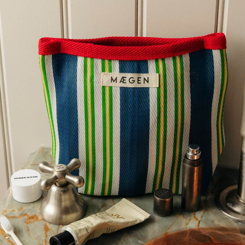 Maegen Pouch - Red Binding - Blue/Green Stripe