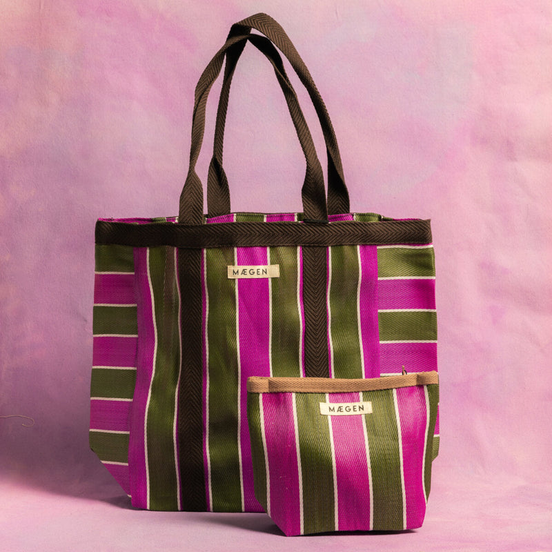 Maegen Pouch - Brown Binding - Olive/Pink Stripe