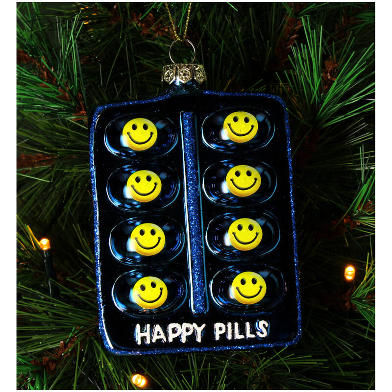 KERSTEN Ornament Happy Pills Glass Blue