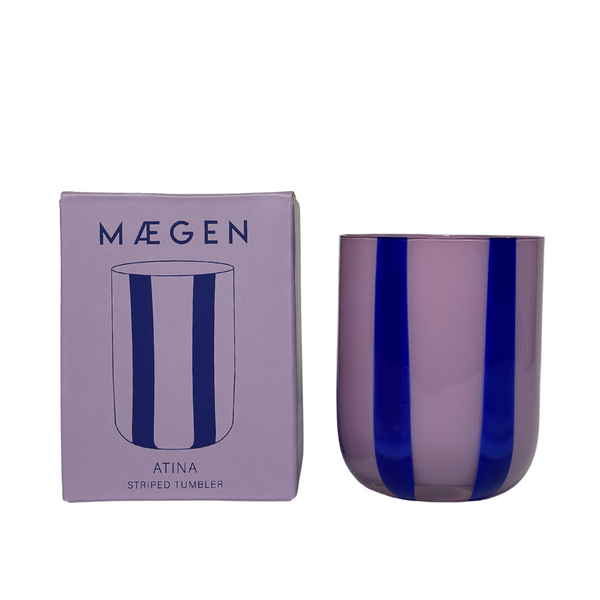 Maegen Atina Stripe Drinking Glass - Navy/Lilac