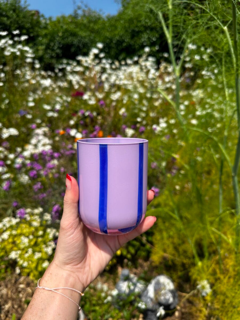 Maegen Atina Stripe Drinking Glass - Navy/Lilac