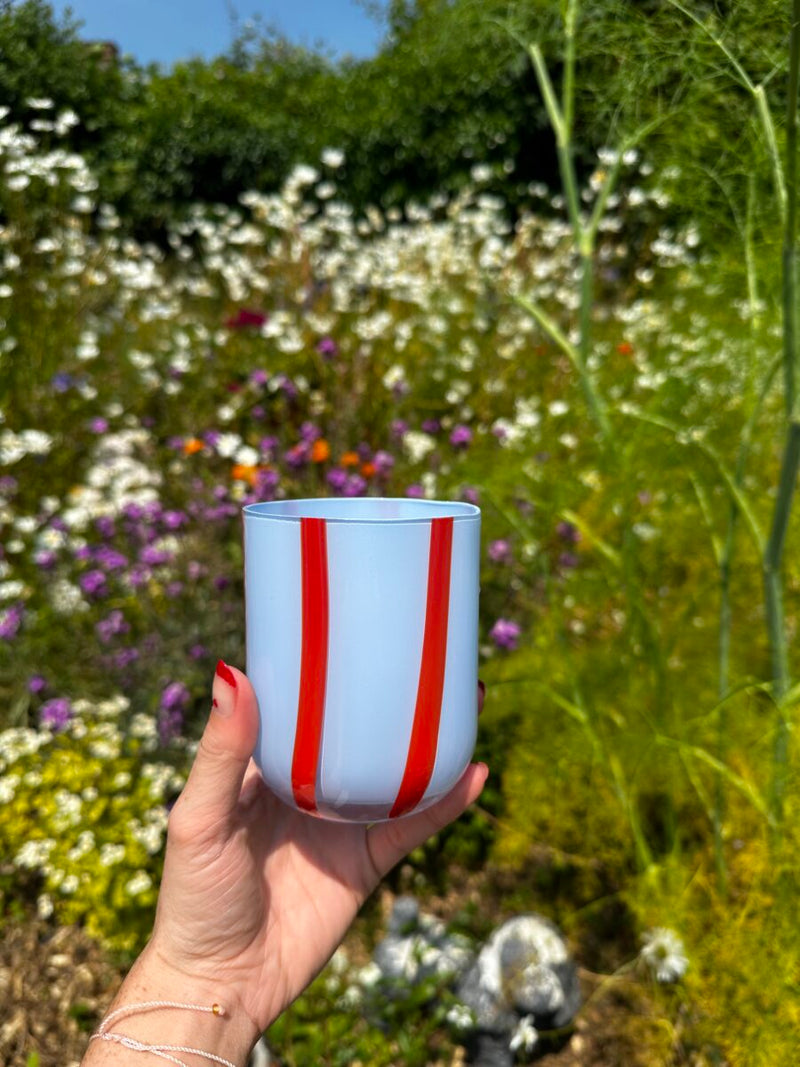 Maegen Atina Stripe Drinking Glass - Blue/Red