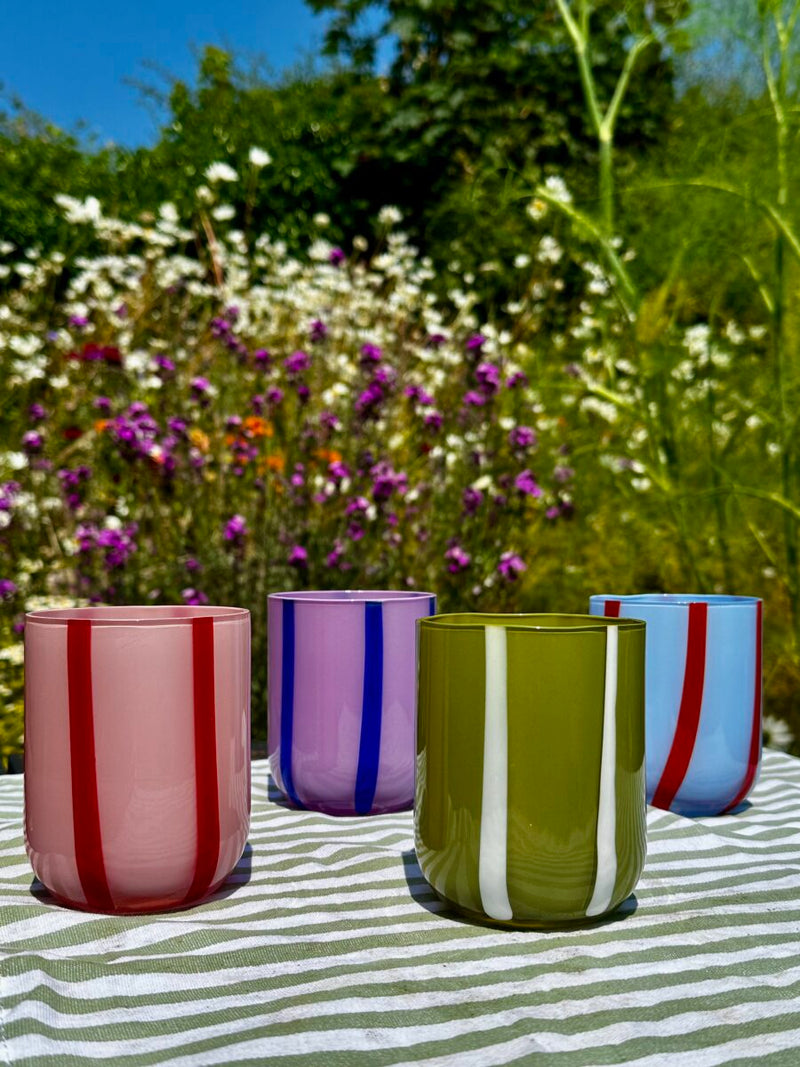 Maegen Atina Stripe Drinking Glass - Blue/Red