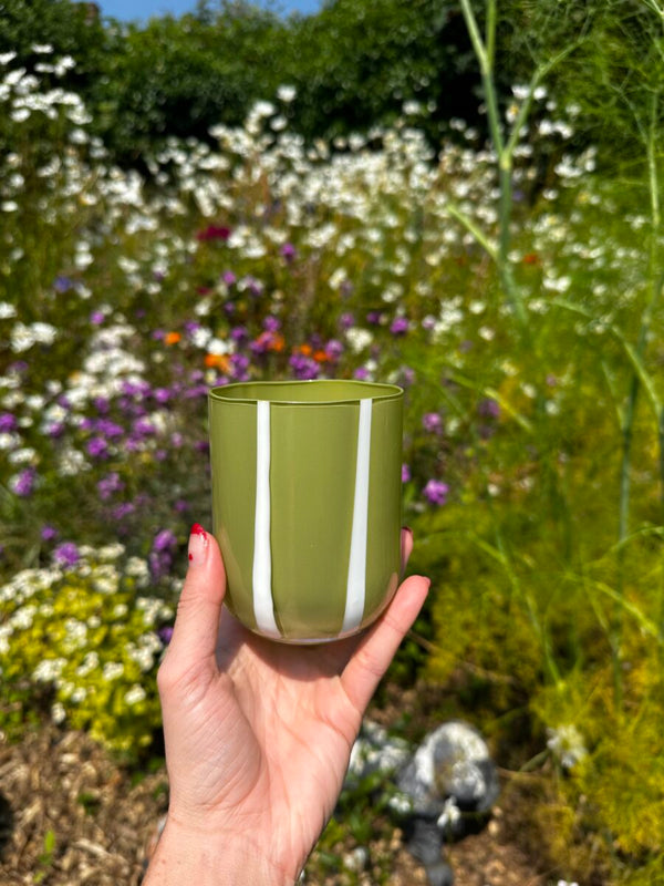 Maegen Atina Stripe Drinking Glass - Olive/White