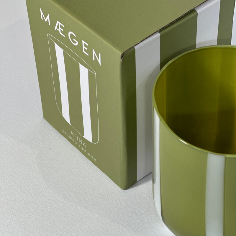 Maegen Atina Stripe Drinking Glass - Olive/White