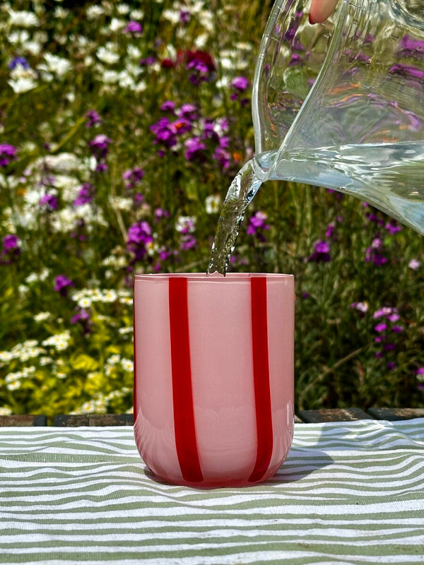 Maegen Atina Stripe Drinking Glass - Pink/Red