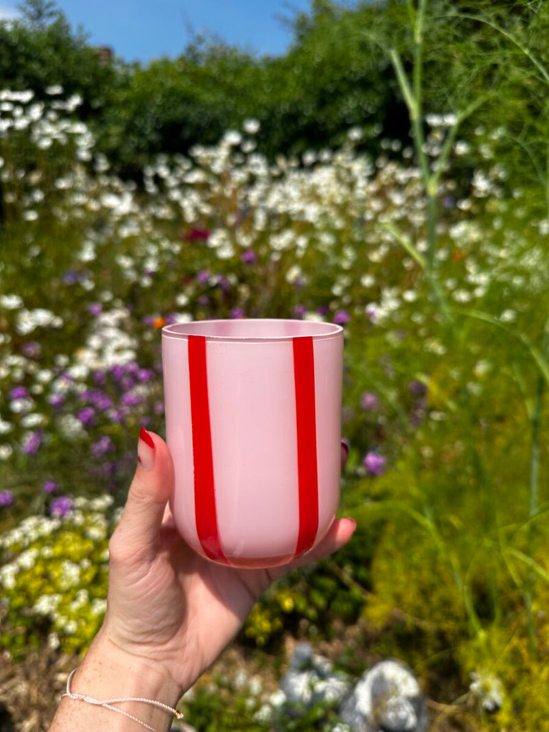 Maegen Atina Stripe Drinking Glass - Pink/Red
