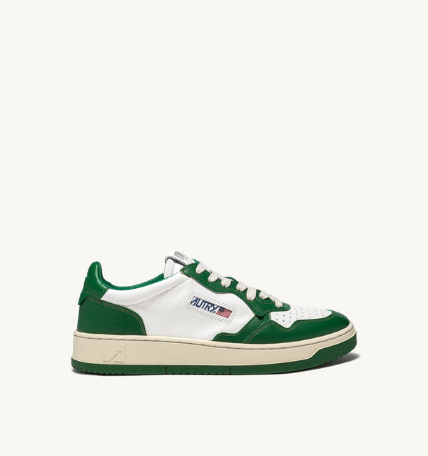 MEDALIST LOW BICOLOR SNEAKERS IN WHITE AND GREEN LEATHER (MAN)