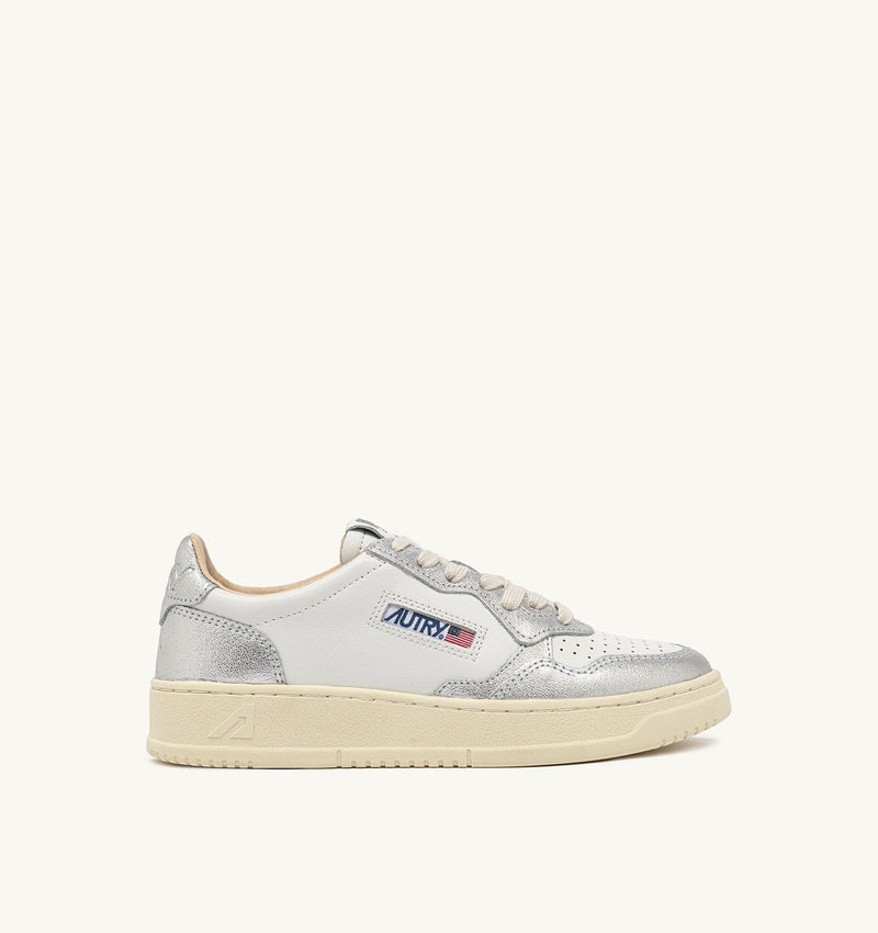MEDALIST LOW BICOLOR SNEAKERS IN WHITE AND SILVER LEATHER (WOMAN)