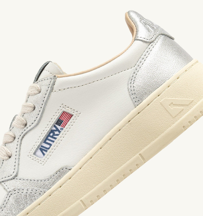 MEDALIST LOW BICOLOR SNEAKERS IN WHITE AND SILVER LEATHER (MAN)