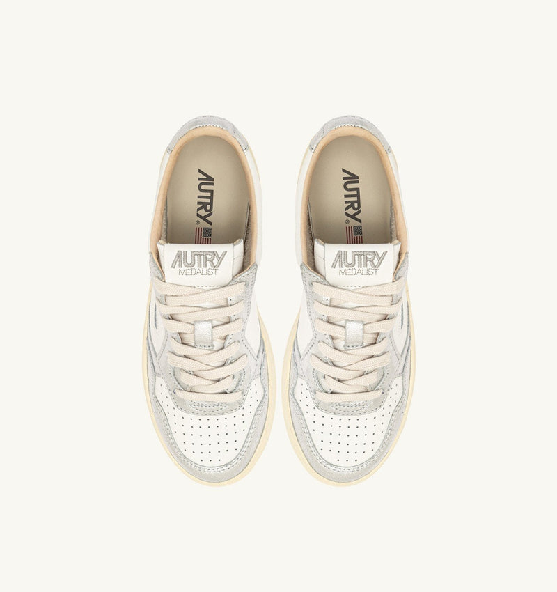 MEDALIST LOW BICOLOR SNEAKERS IN WHITE AND SILVER LEATHER (MAN)