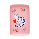 Mini rectangular enamel trinket tray - Spotty cat 